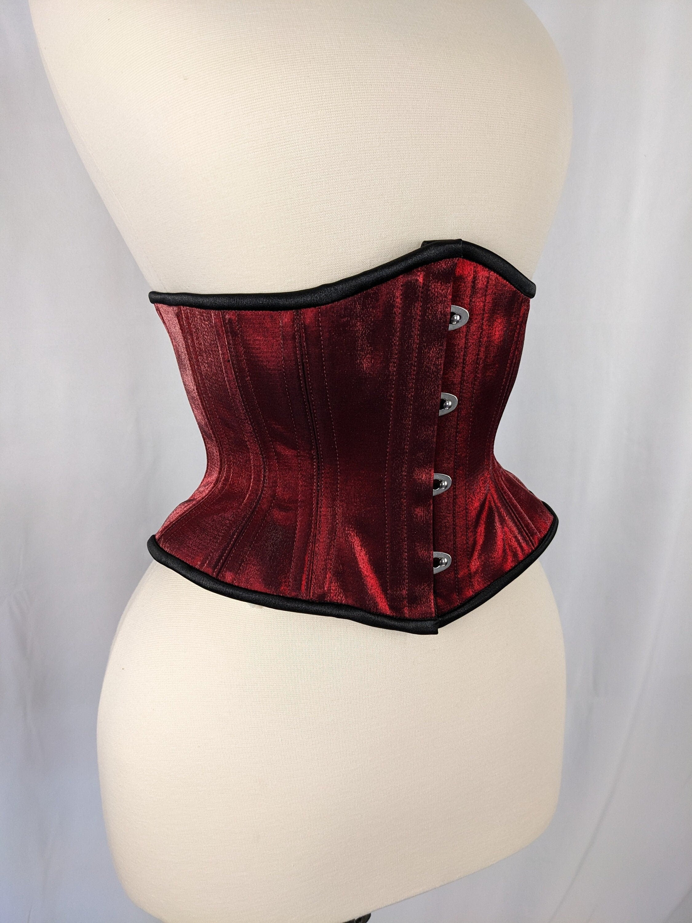 Steel boned PVC waist corset - red black waspie cincher underbust