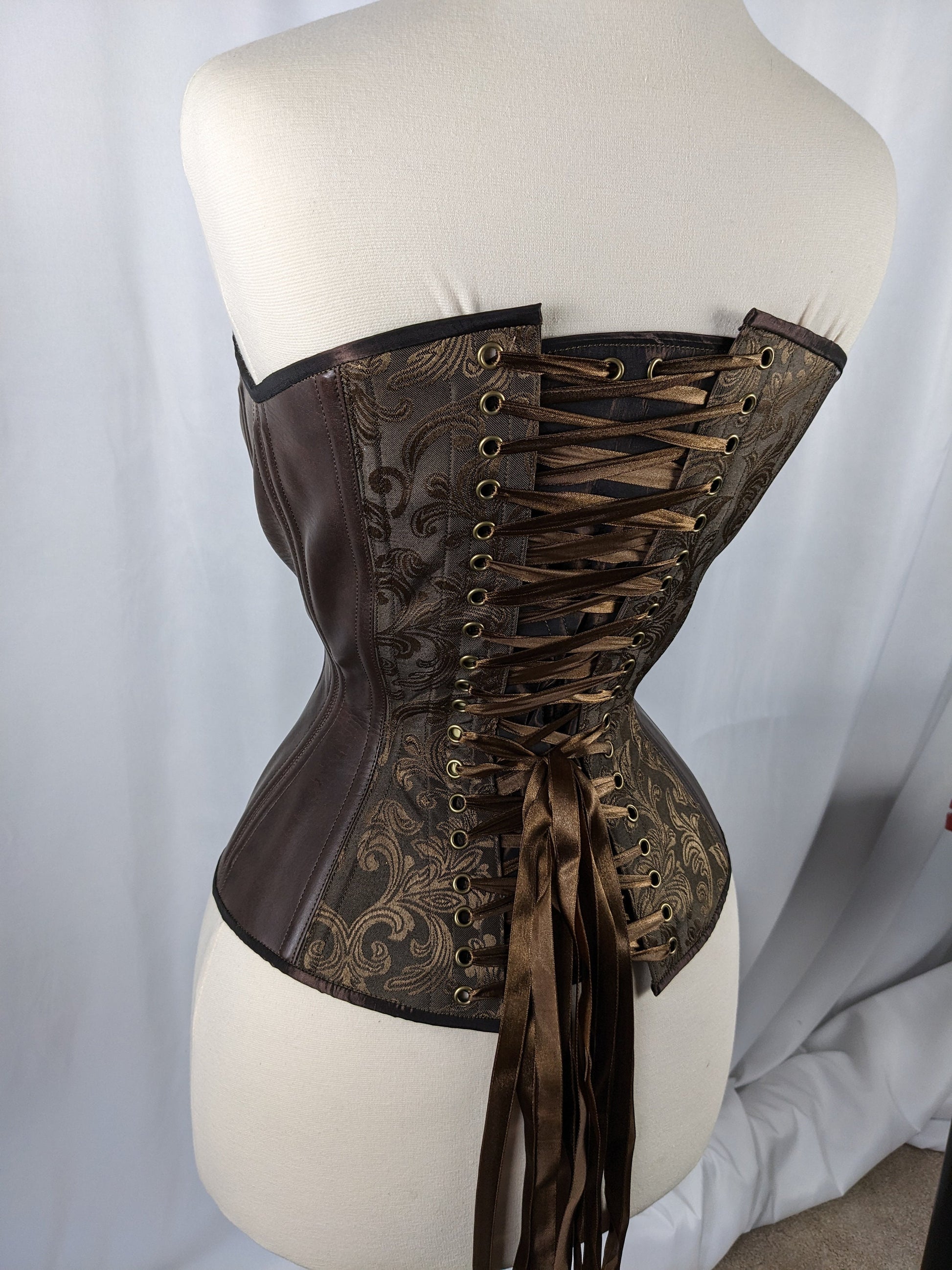 Brown Jacquard and Vinyl Steampunk Steel Boned Large Bust Overbust Cor –  Corsets & Cogs