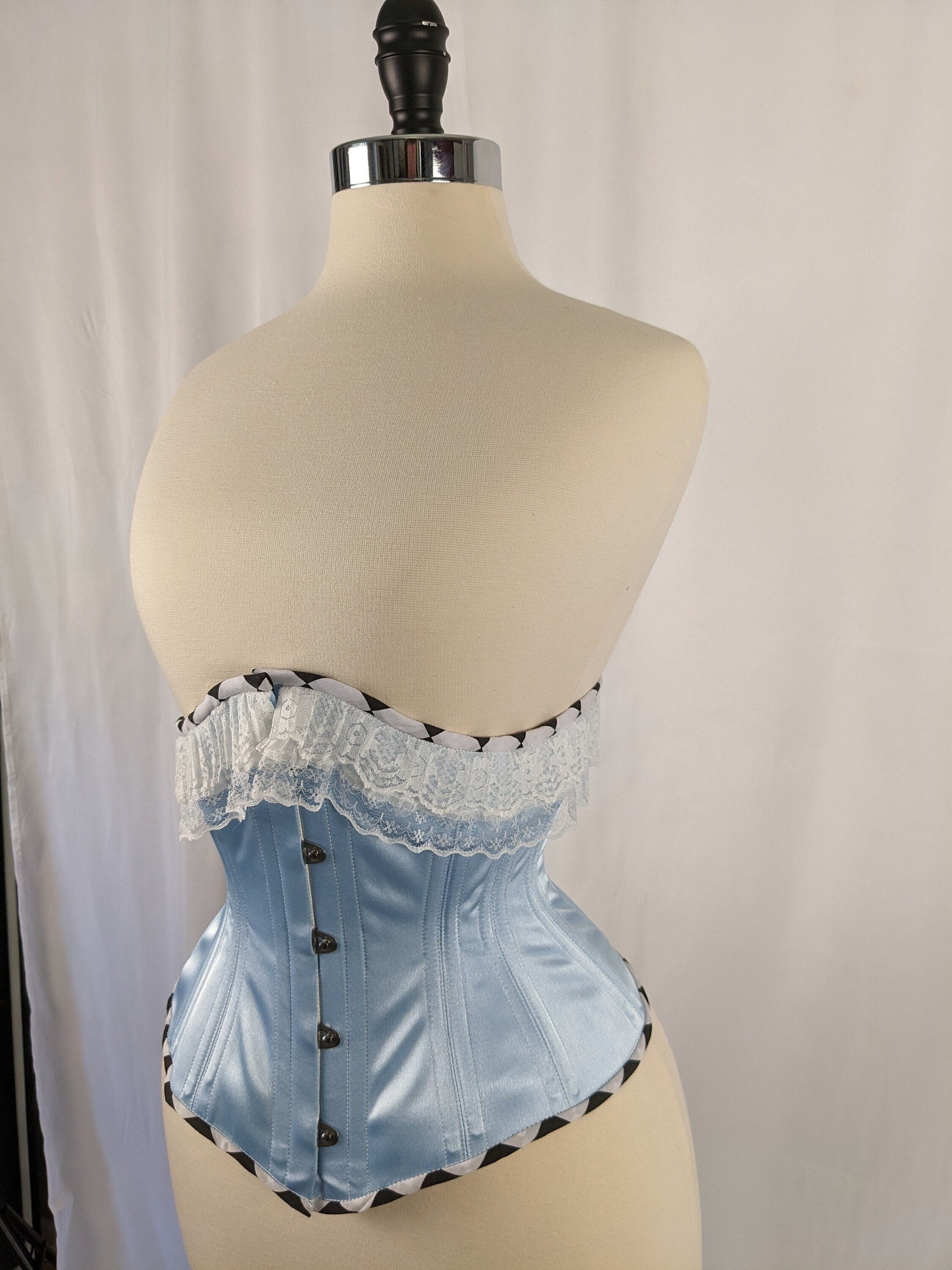 Alice In Wonderland Satin Steel Boned Mid Hip Underbust Corset