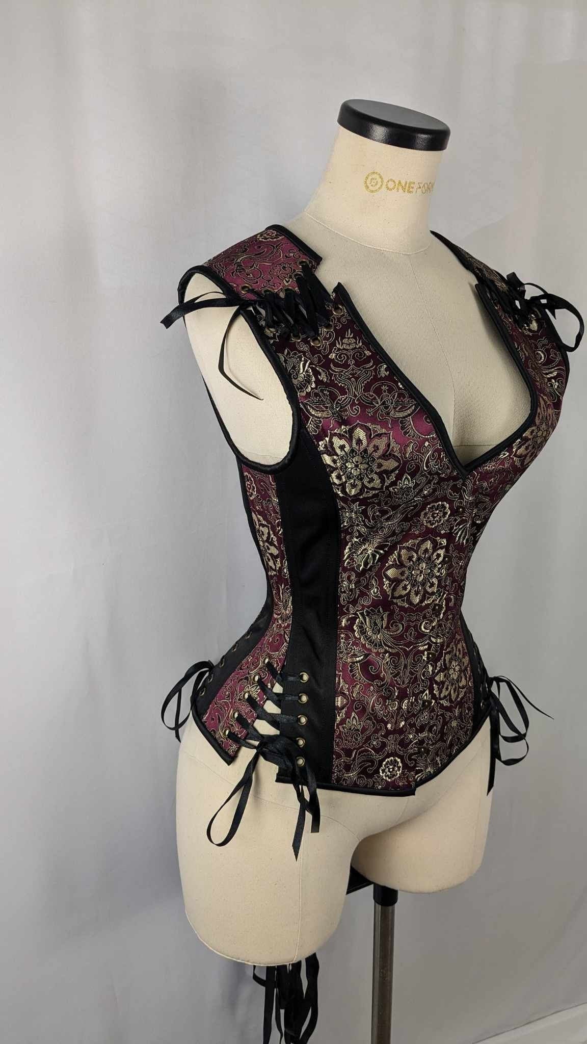 Maroon Gold and Black Brocade Androgynous Low Curve Corset Vest ...