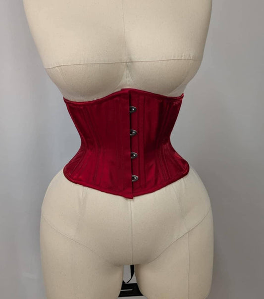 Liquid Red Satin Steel Boned Waspie Underbust Corset